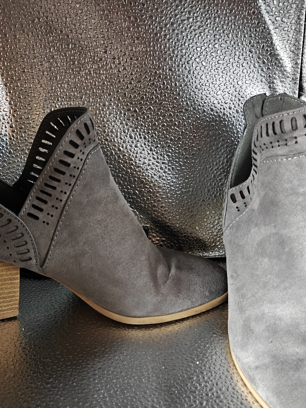 Charlotte Russe Grey Suede Laser-Cut Ankle Booties